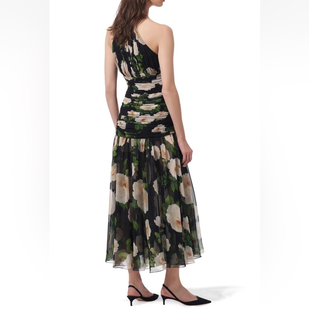 Carolina Herrera Womens Halter Neck Gathered Silk Midi Dress Floral Black - Picture 4 of 9